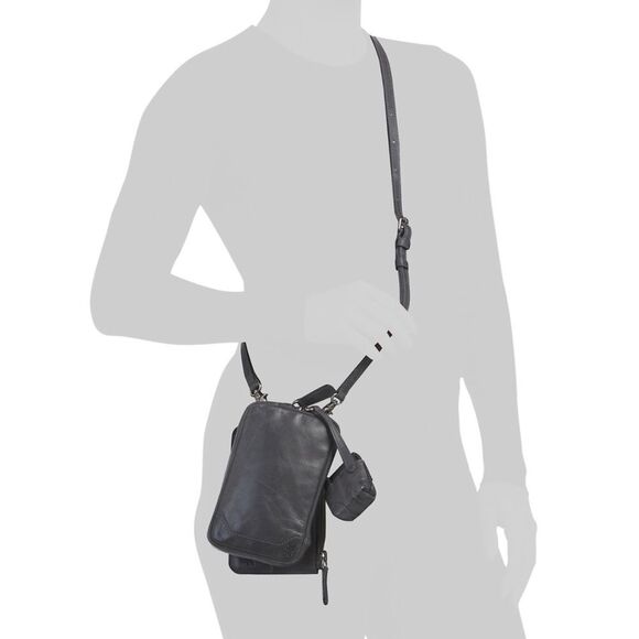 FRYE Gray Distressed Leather Melissa 3-in-1 Pouch Purse Sanitizer Crossbody Bag - Picture 2 of 16